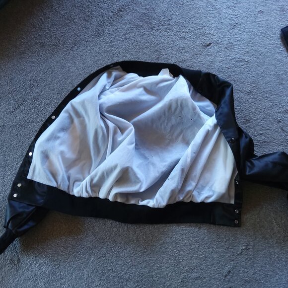 BLACK SATIN SHINY VARSITY JACKET - Picture 5 of 5